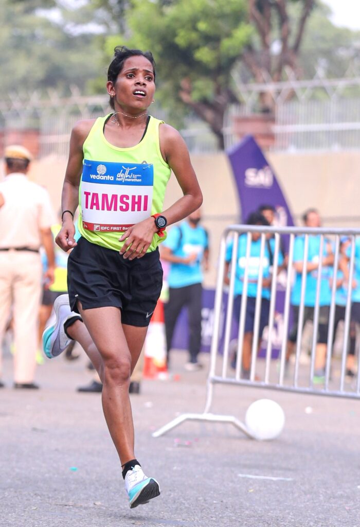 Women’s elite field at the Vedanta Delhi Half Marathon in 2023 with a timing of 1:18:01.