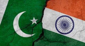 India Pakistan border with flags symbolizing ceasefire agreement