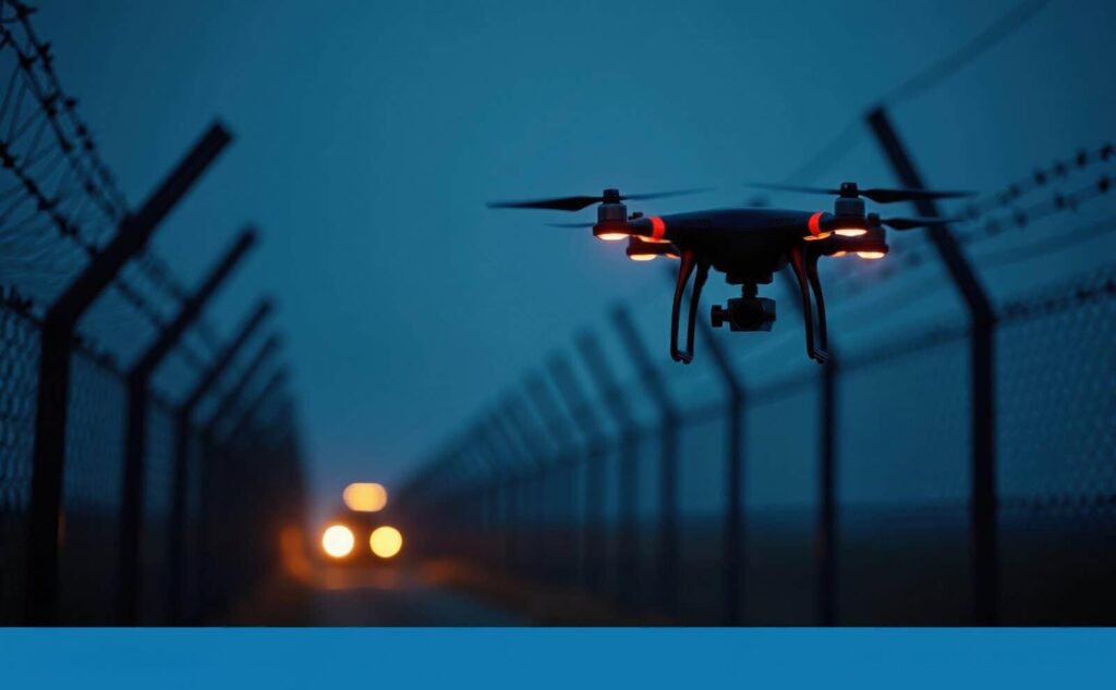 Pakistani drone flying over India-Pakistan border near Amritsar at night.