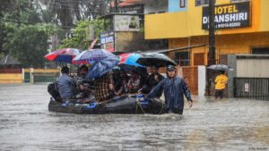 Flooded street in Assam during monsoon rains