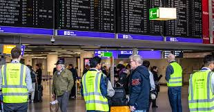 Stranded Lufthansa passengers waiting at Frankfurt terminal for rescheduled Hyderabad flight