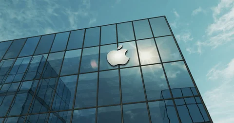 Apple headquarters building with 'Lawsuit' overlay in red font