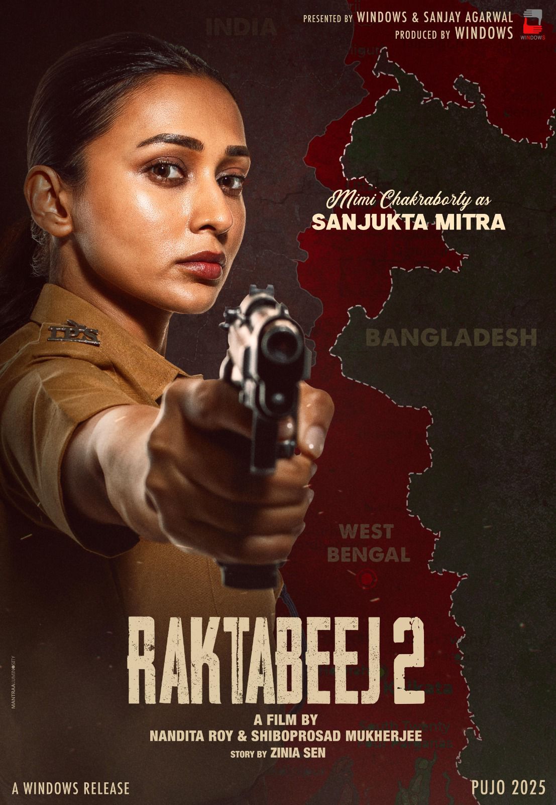 Mimi Chakraborty in police uniform as SP Sanjukta Mitra in Raktabeej 2 character poster