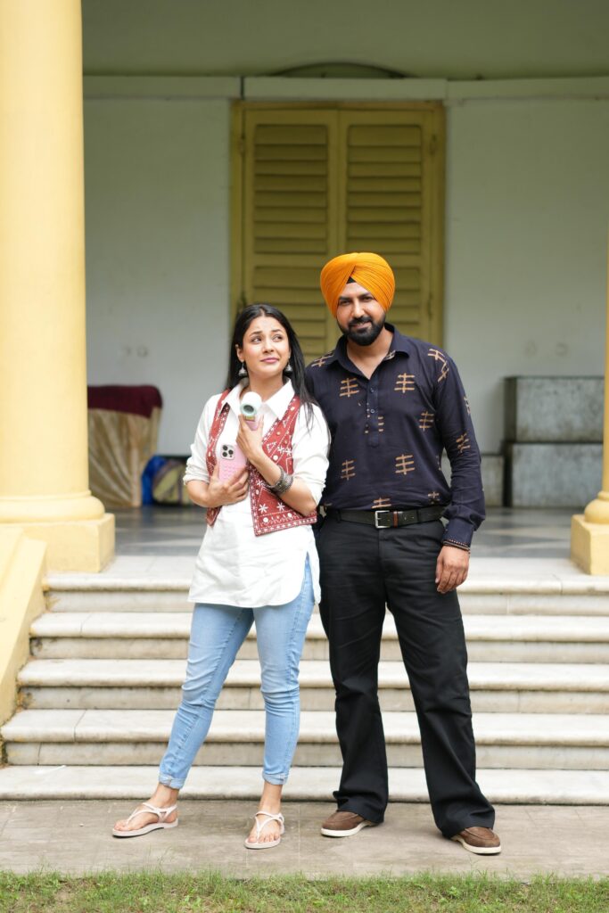 Shehnaaz Gill and Gippy Grewal shooting at Bardhaman Rajbari for Singh vs Kaur 2