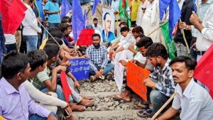 Bharat Bandh protest showing workers marching