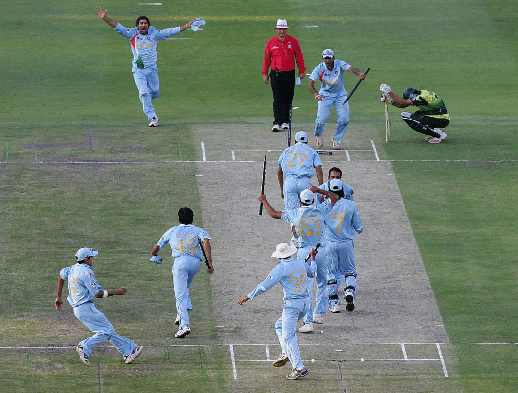 Cricket game with a Dukes ball