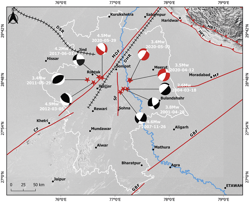 Map highlighting the earthquake epicenter and areas affected by tremors