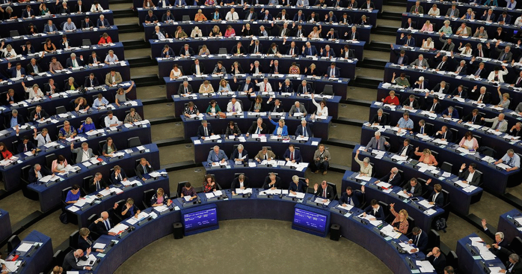 Leaders discussing trade strategy at EU headquarters