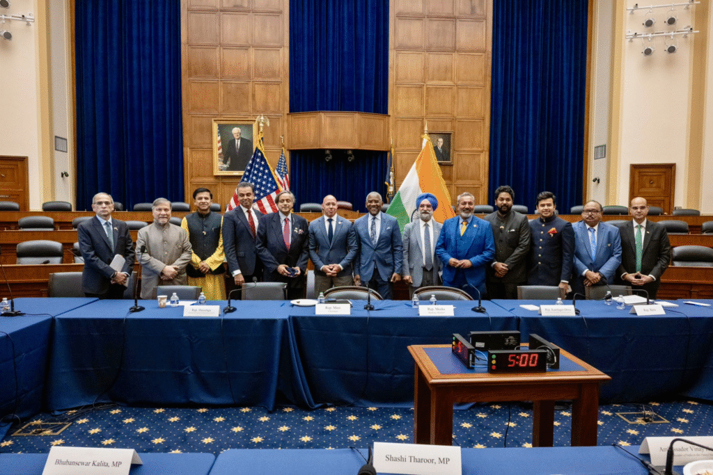 Indian trade negotiators in a high-level meeting discussing strategies for the India–US trade agreement