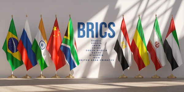 Concept image illustrating the evolving nature of BRICS, with symbols suggesting innovation, expansion, and structural reform.