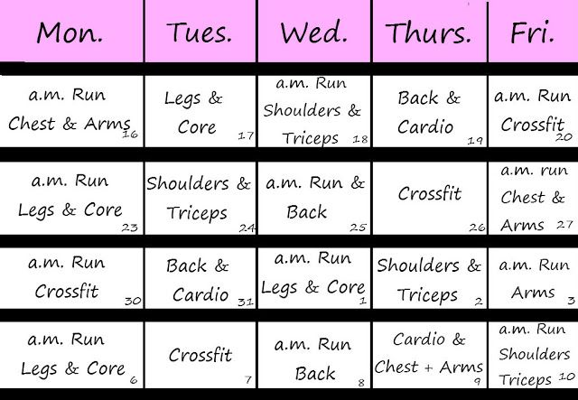 Calendar with workout plan.