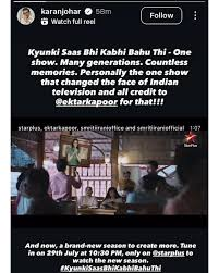 Karan Johar’s Instagram post praising Kyunki Saas Bhi Kabhi Bahu Thi
