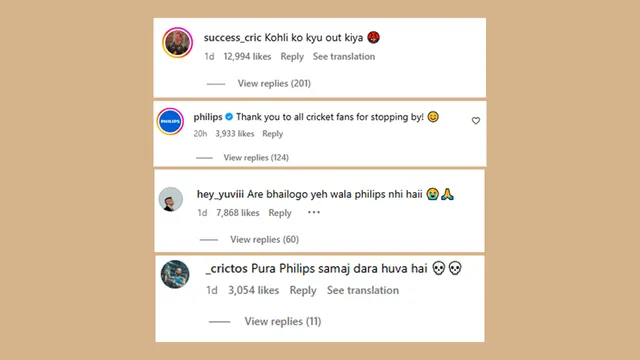 Various comments on Instagram