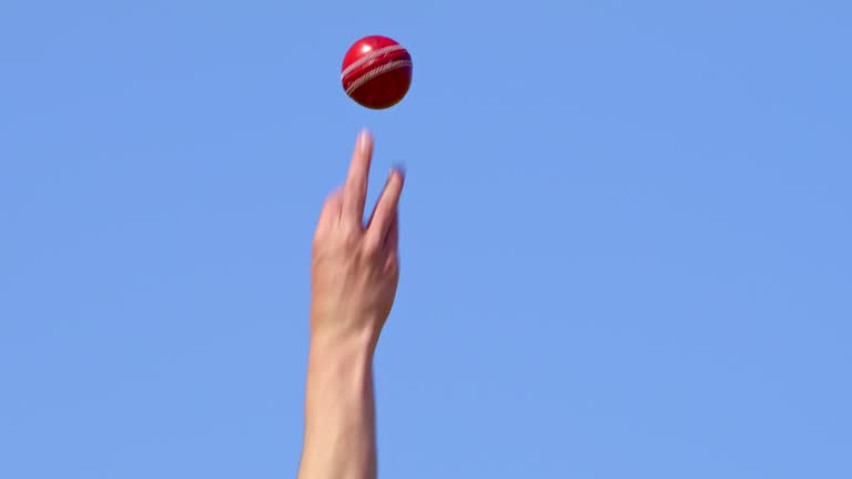 Cricket ball in flight during a cricket match.