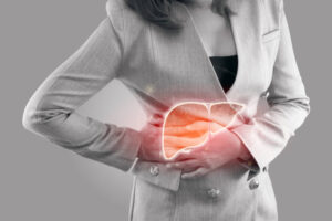 Illustration showing liver inflammation and fatty deposits in women